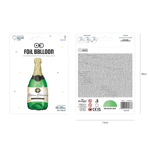 FÓLIOVÁ FĽAŠA ŠAMPANSKÉHO, veľký 104 cm, s héliom na silvestrovské narodeniny
