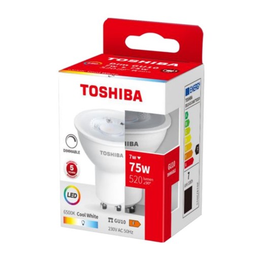 GU10 LED žiarovka 7W = 75W 520lm 6500K Studená TOSHIBA Reflektor stmievateľný