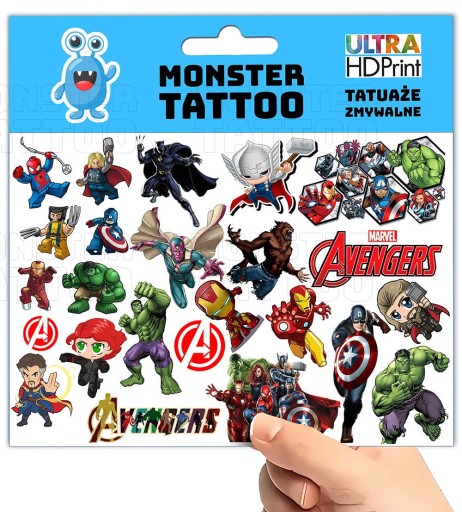 UMÝVAJÚCE DOČASNÉ TETOVANIE PRE DETI DETSKÉ AVENGERS ORIGINÁLNE DIZAJNY