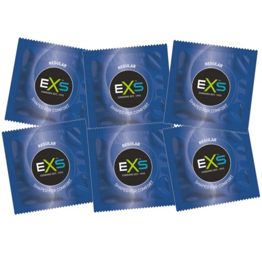 Kondómy EXS REGULAR, sada 12 kusov, klasické, zvlhčené a nasadené