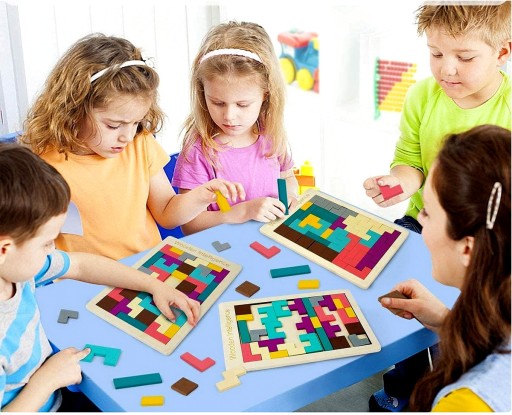 MONTESSORI DREVENÉ TETRIS BLOCKS MONTESORI TANGRAM PUZZZZ