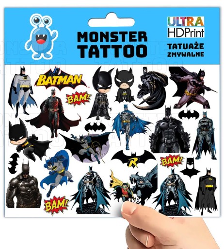 UMÝVAJÚCE DOČASNÉ TETOVANIE PRE DETI DETSKÝ BATMAN ORIGINÁLNE DIZAJNY