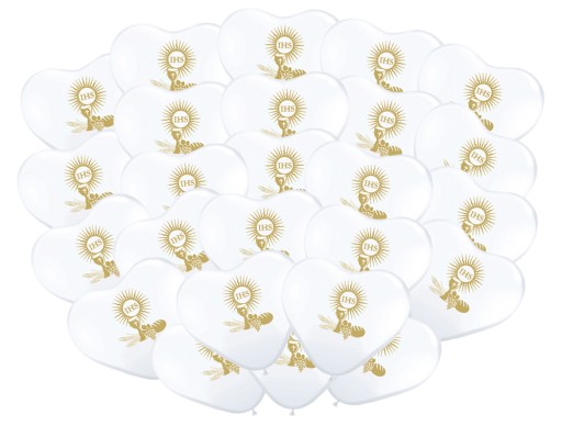 Communion Balloons HEARTS White with Gold Print IHS Communion COMMUNION 25 ks.