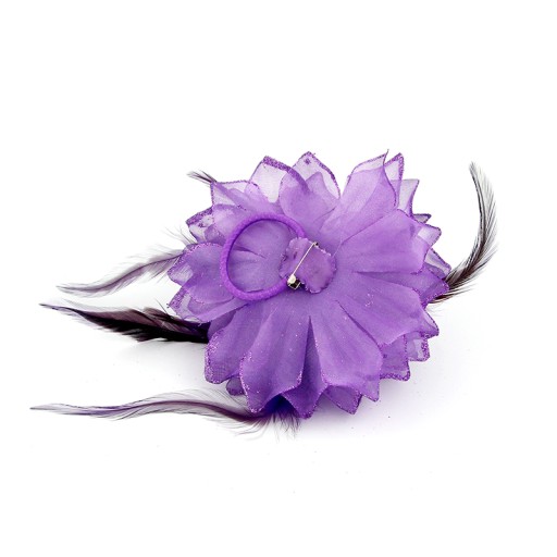 Veľká kvetinová brošňa/fialová gumička