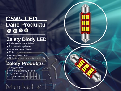 Trubicová žiarovka C5W C10W C3W - 12SMD 4014 - 12V | 24V - 500 LM! Kvalita - 39 mm