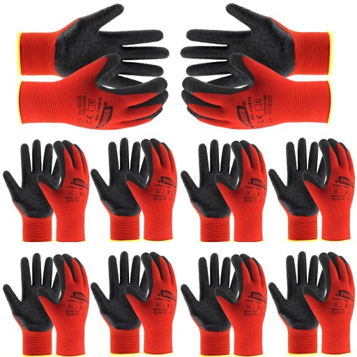 10x PAR rukavice pracovné rukavice potiahnuté latexom STRONG THICK + zdarma
