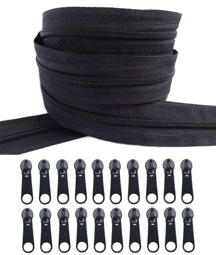 Špirálový zips 3 mm zips ČIERNA 10 metrov + 20 zipsov