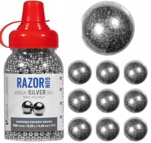 RazorGun Silver oceľové BB pelety 4,46 mm 1500 ks.