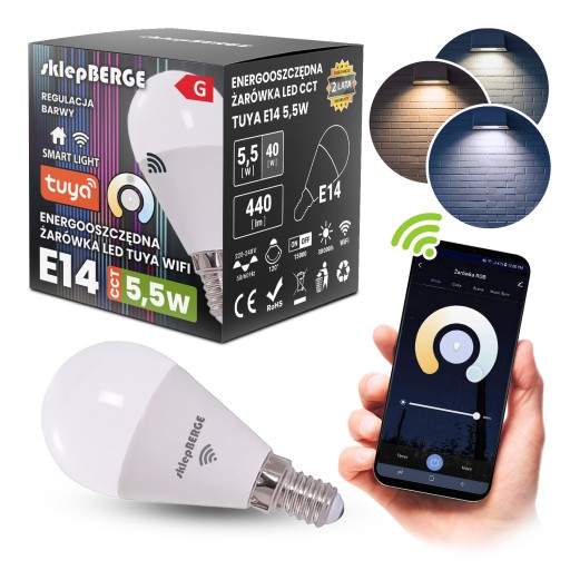 SMART E14 LED žiarovka 5,5W WW-NW-CW Wi-Fi TUYA CCT