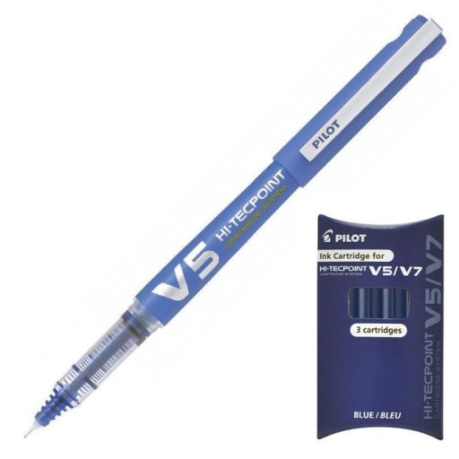 Guľôčkové pero pre 0,5mm náplň PILOT V5 + MODRÉ náplne 1+3