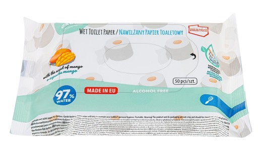 Toaletný papier Akuku 50 VLHČENÝ 97% MANGO vodou