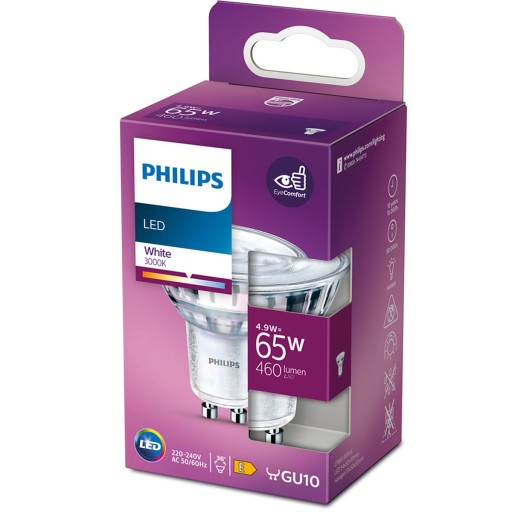 GU10 LED žiarovka 4,9W = 65W 460lm 3000K Teplá biela 36° reflektor PHILIPS