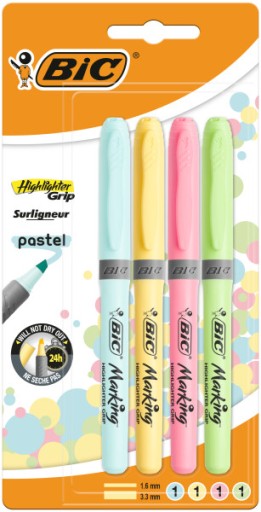 ZVÝRAZŇOVAČ BIC GRIP 4 PASTELOVÉ FARBY