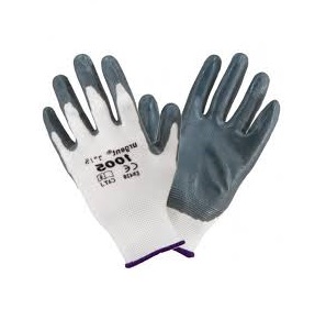Pracovné rukavice polyester+nitril biela a šedá 9/L