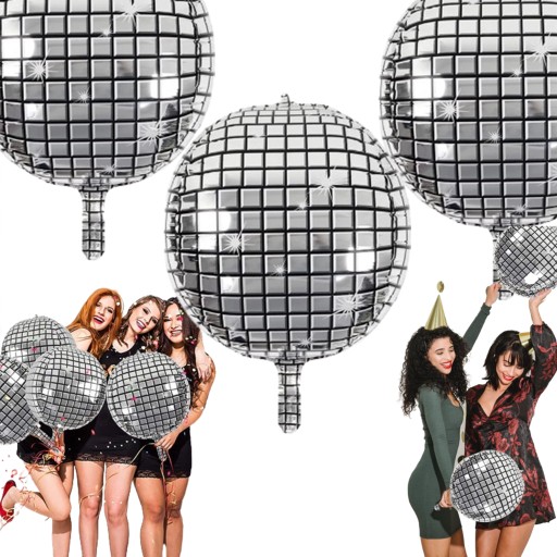 FÓLIOVÝ BALÓN DISCO GUĽA VEĽKÁ 40 CM METALICKÝ STRIEBORNÝ PROM 24h