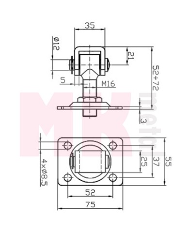 M16 nastaviteľný pánt pre bránku 75x55mm
