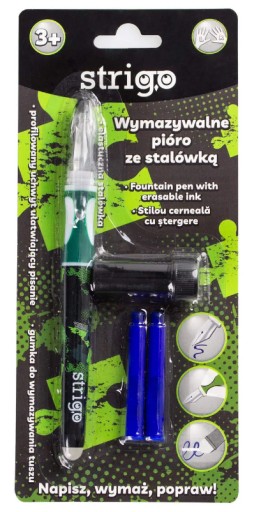Vymazateľné pero so zeleným hrotom + dve náplne Strigo
