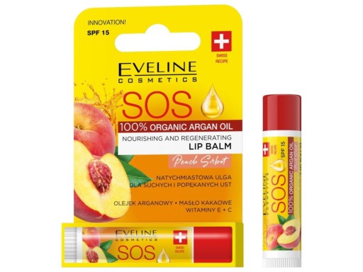 EVELINE SOS Lip Balm Peach Sorbet výživný a regeneračný balzam na pery
