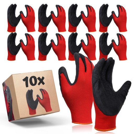 10 PÁROV RUKAVICE PRACOVNÉ RUKAVICE S vrstvou latexu SILNÝ LATEX Veľkosť 7