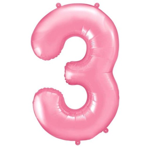 Fóliový balón Digit 3, 86cm, ružový pastel na HEL