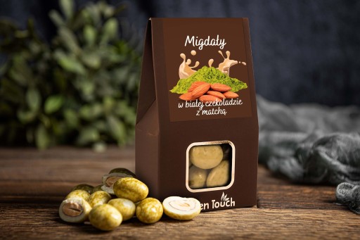 Mandle v bielej čokoláde s čajom matcha 100g