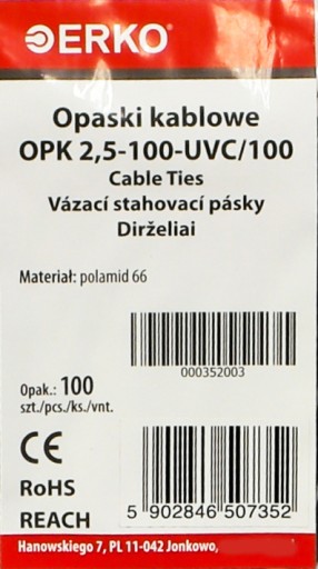 čierna sťahovacia páska OPK 100 2,5 100ks UV ERKO