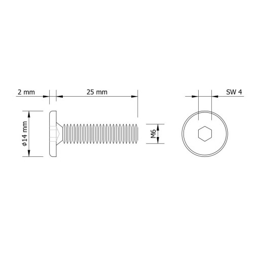 100x metrická skrutka M6 x 25 mm žlto pozinkovaná, valcová hlava, nábytková skrutka