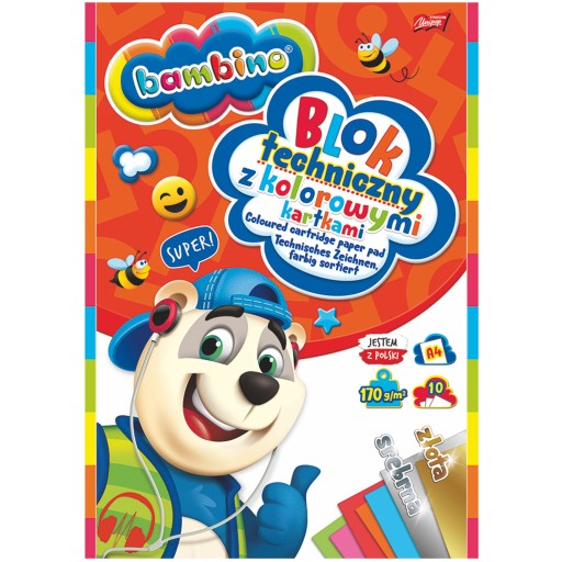 A4 farebný technický blok Bambino 10 kariet rôzne farby mix farieb x 2
