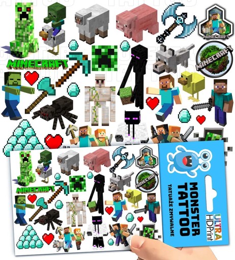 UMÝVAJÚCE DOČASNÉ TETOVANIE PRE DETSKÉ DETSKÉ MINECRAFT ORIGINÁLNE VZORKY