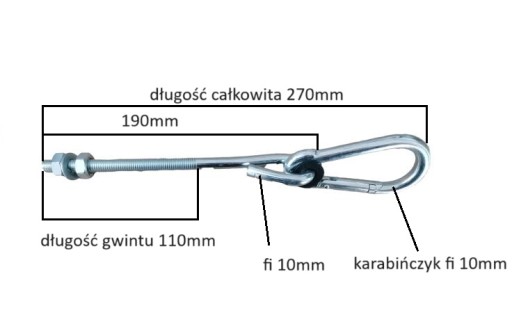 Skrutkovací hák na hojdaciu sieť M10x190 so sadou 2 karabín