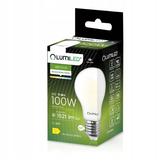 E27 A60 LED žiarovka 11W = 100W 1521lm 4000K Neutral 360° Filament Milky