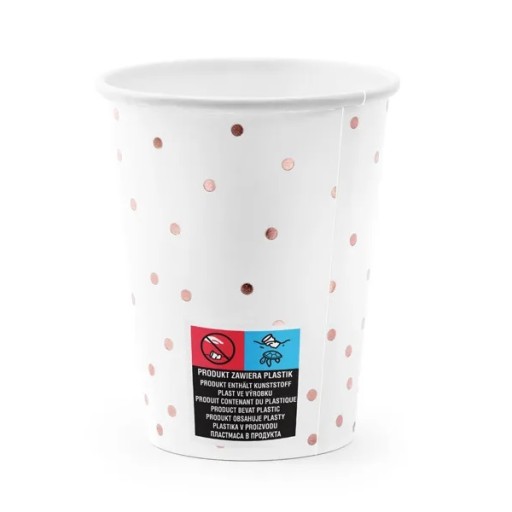 PAPIEROVÝ hrnček BIELE RUŽOVÉ BODKY 220ml 6ks