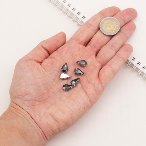Šijacie kamienky v košíku, sklo a mosadz, sivá, 12,5x8x5mm, 10ks