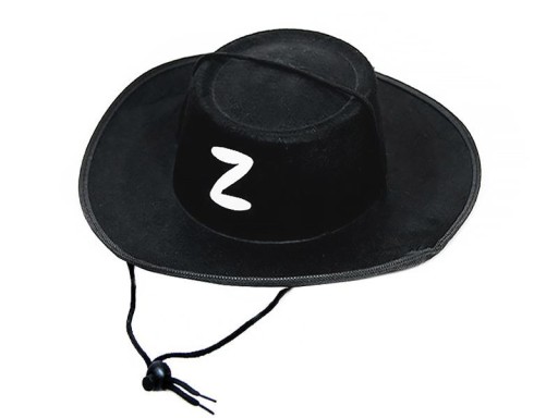 KLOBÚK KU KOSTÝMU ZORRO S BIELYM NAČASOVANÍM, ČIERNA