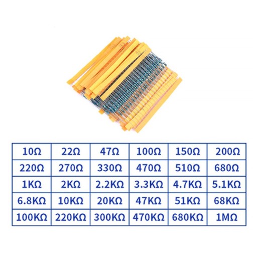 Sada odporov 0,25W 1/4W 600ks, 30 druhov