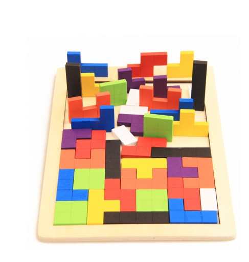 Kreatívne drevené puzzle pre deti, puzzle Tetris, kocky, 40 dielikov.