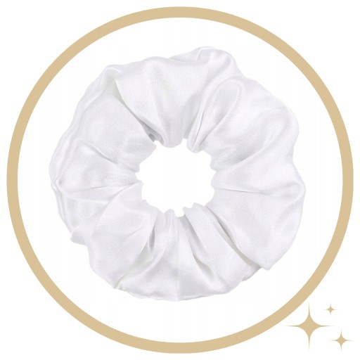 SATIN scrunchies gumička do vlasov, biela, BEZPEČNÁ, lesklá, POHODLNÁ