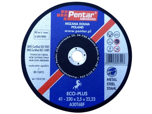Oceľový rezací kotúč na kov 230 x 2,5 x 22 mm silný Pentar