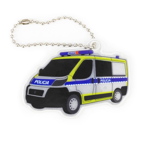 Reflexný prívesok na retiazke pre dieťa na batoh POLICAJNÉ AUTO