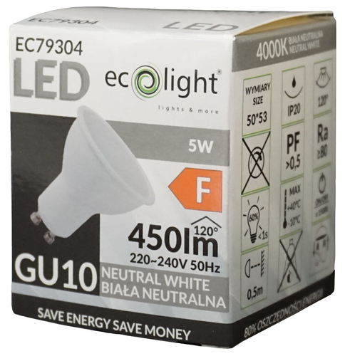 GU10 LED ŽIAROVKA 5W 4000K 450lm NEUTR