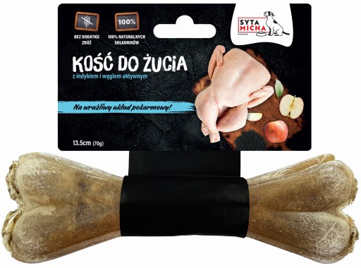 SYTA MICHA Morčacia žuvacia kosť s aktívnym uhlím pre jemné bruško, 13,5 cm