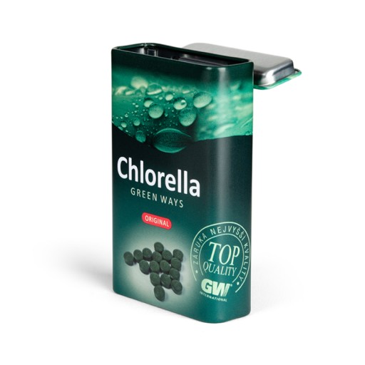 Kovová krabička na tablety Green Ways Chlorella alebo Green Barley