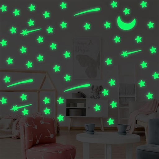 Fluorescenčné nálepky Žiariace hviezdy 108 kusov Dekoratívne