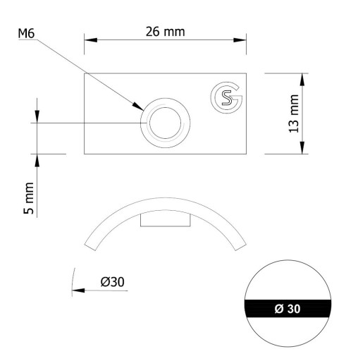 Oceľová polmesiaca podložka pre 30 mm otvor M6