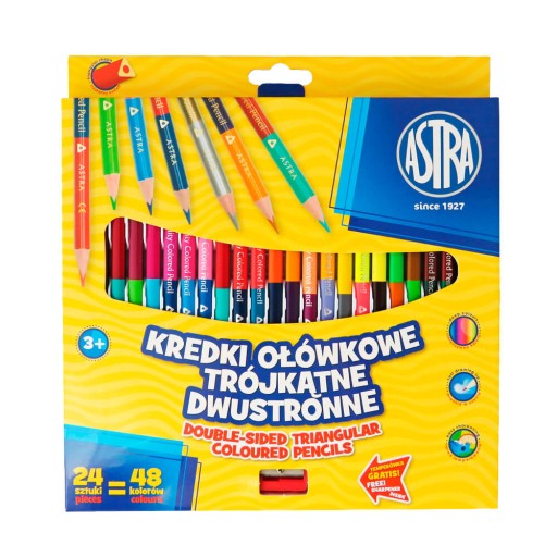 OBOJSTRANNÉ TROJUHOLNÍKOVÉ ceruzky 24 KS ASTRA + ZADARMO