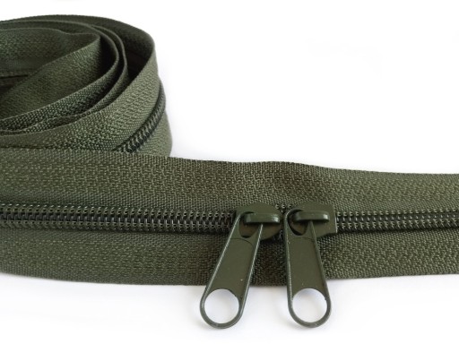 Kovový posúvač pre 5 mm špirálový páskový strojček khaki OLIVE 10 ks.