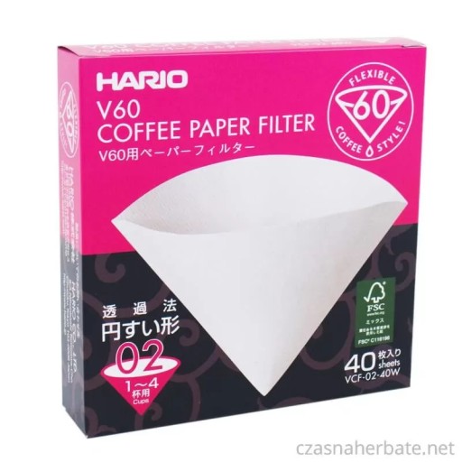 Papierové filtre pre Hario V60-02 dripper, 40 ks