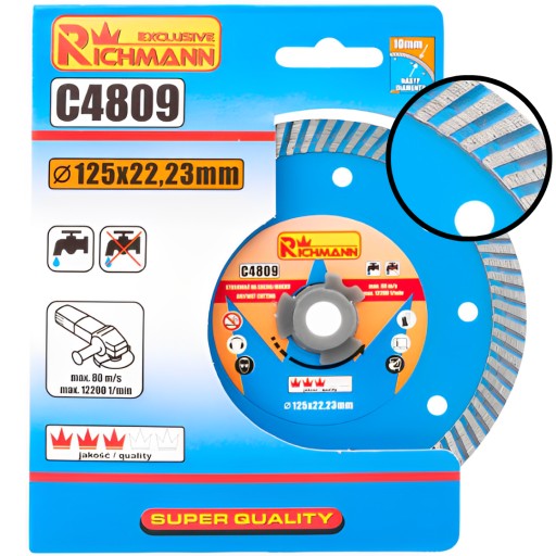 TURBO DIAMANTOVÝ DISK 125 mm 22,23 mm BETÓNOVÁ TEHLA PRE BRÚSKU RICHMANN