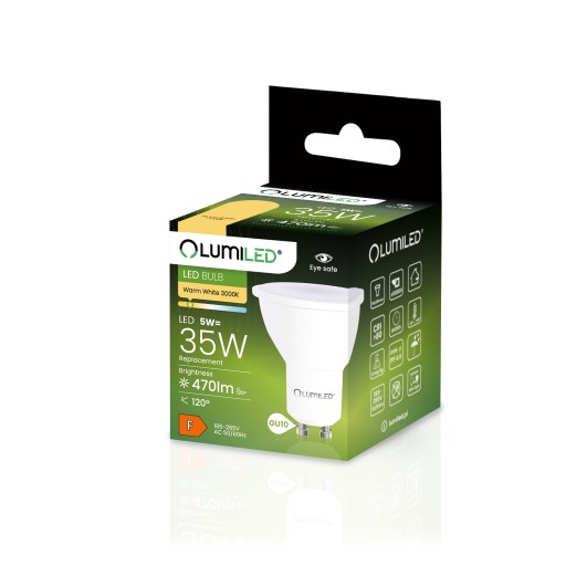 LED žiarovka GU10 5W = 35W 470lm 3000K TEPLÁ BIELA 120° PREMIUM LUMILED