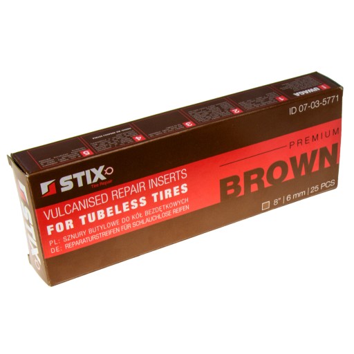 HNEDÉ BUTYLOVÉ ŠNÚRY 6MM NA OPRAVU PNEUMATÍK 20CM LONG STIX 25 KS.
